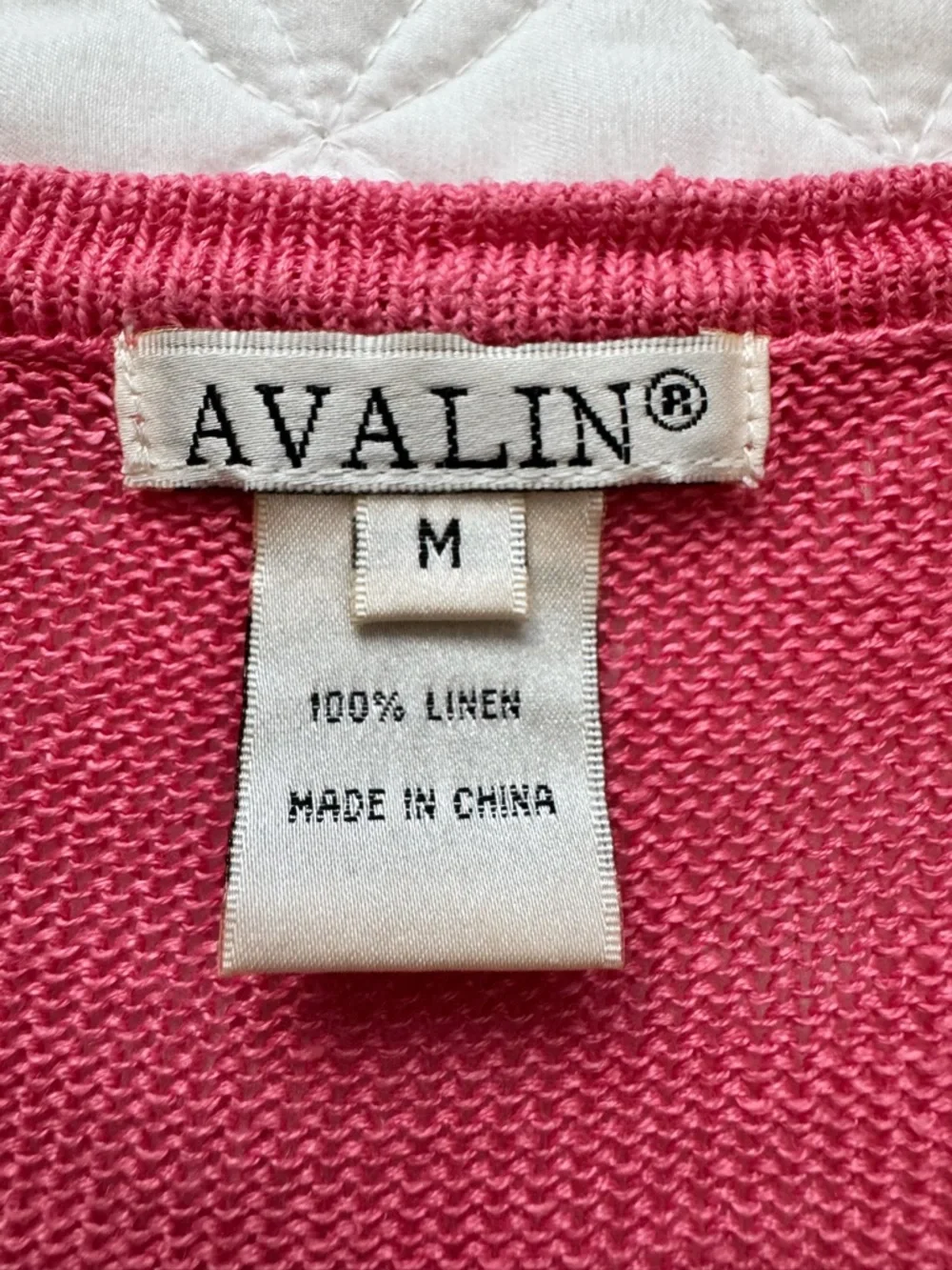 Avalin Pink & White Striped 100% Linen V-Neck Sweater Size M